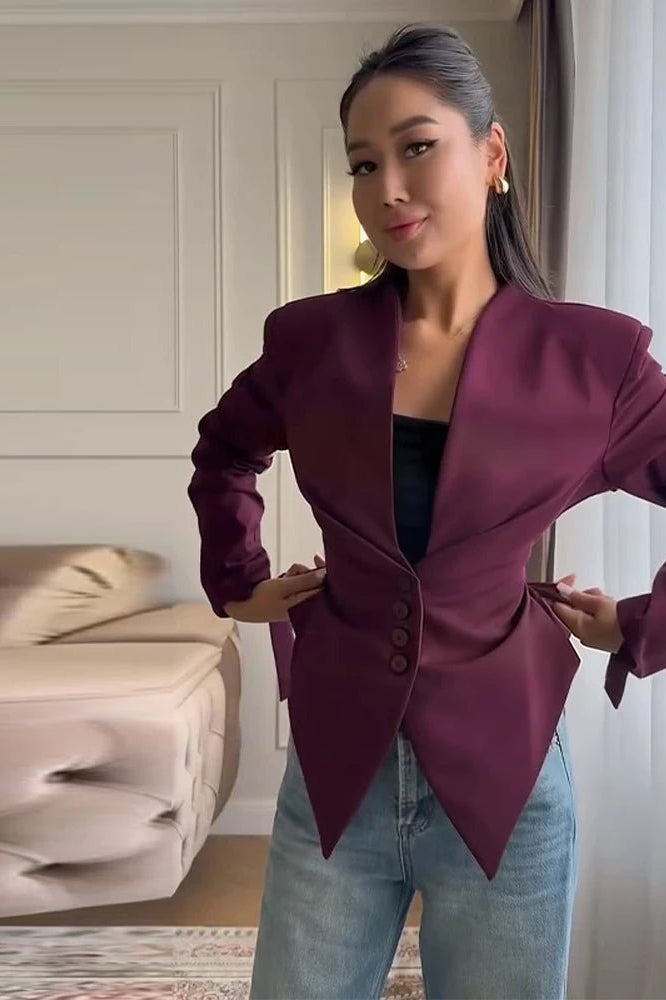 SOKYND Tanya Structured Shoulder Cinched Blazer Coats & Jacketspp1772777205900164625BurgundyS