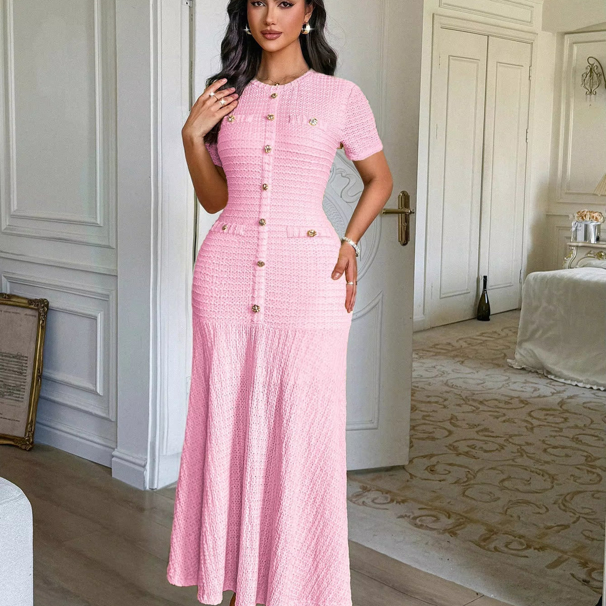 SOKYND Teresa Bodycon Flared Midi Dress DressSOKYND-522263-PIN-S-74295PinkS