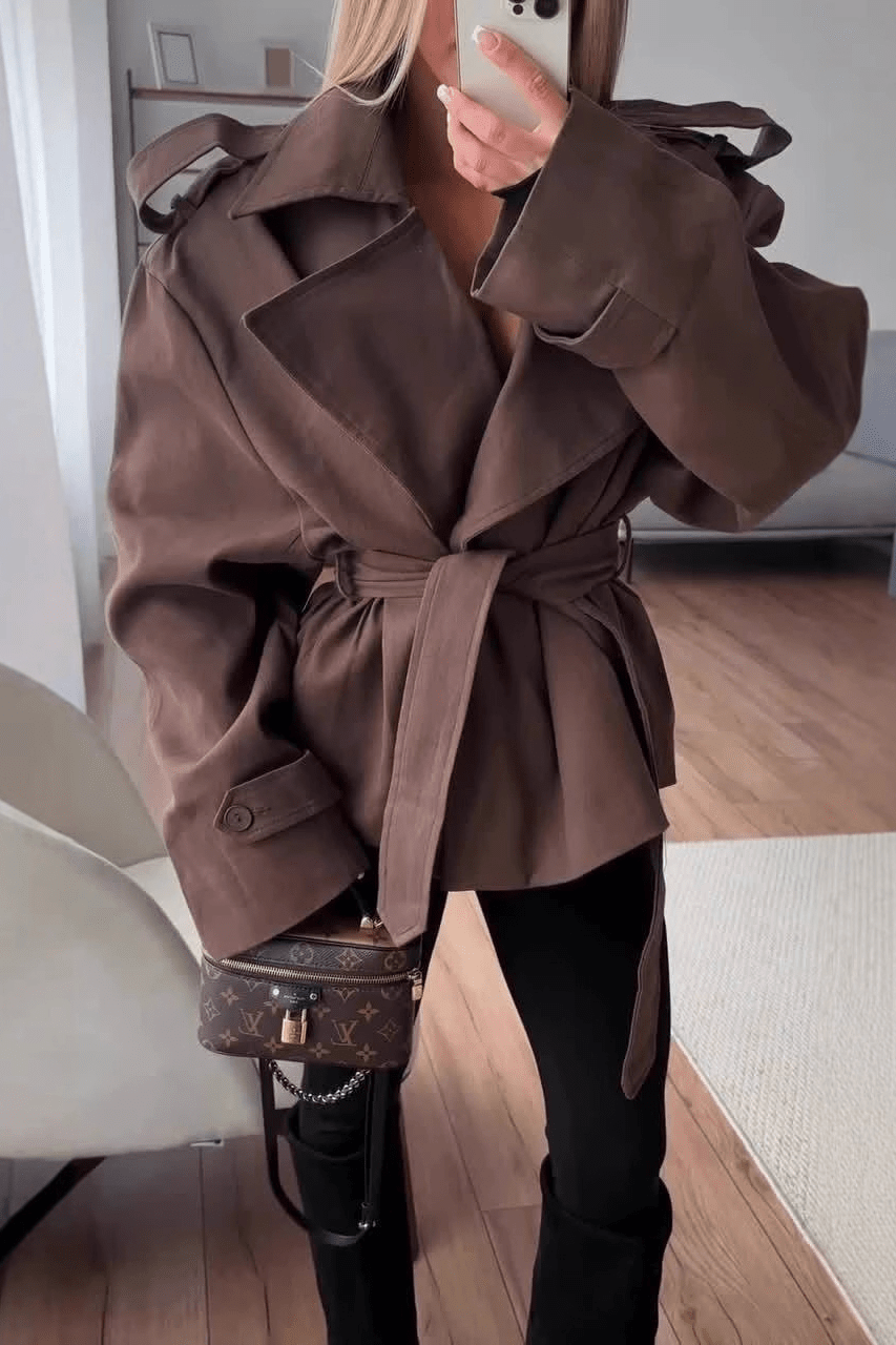 SOKYND Violy Belted Cropped Trench Coat Coats & JacketsdK1774219786680365067CoffeeXS