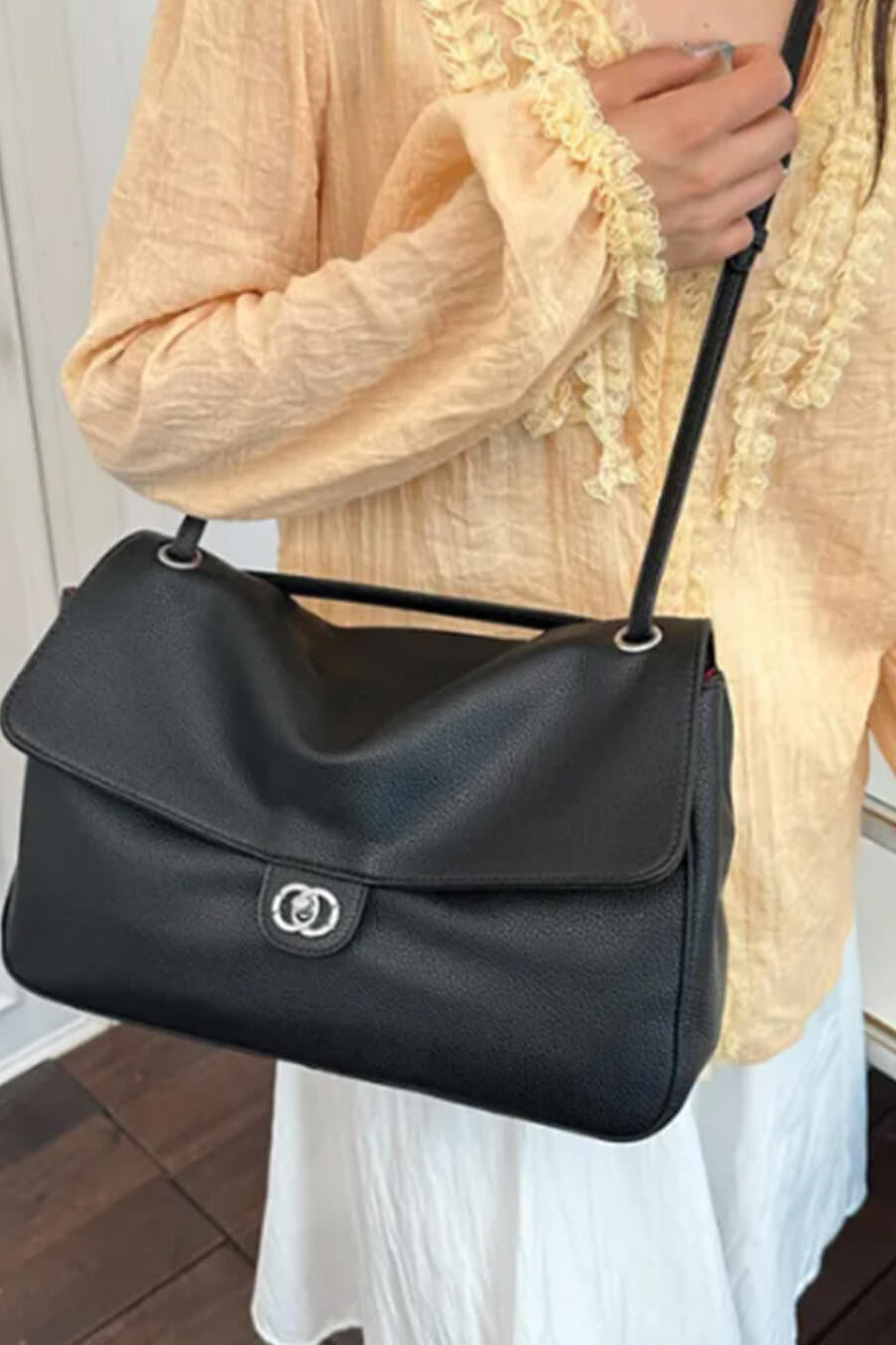 SOKYND Zoe Buckle Flap Shoulder Bag BagSOKYND-674839-BLA-36-22039Black36×24×11 cm