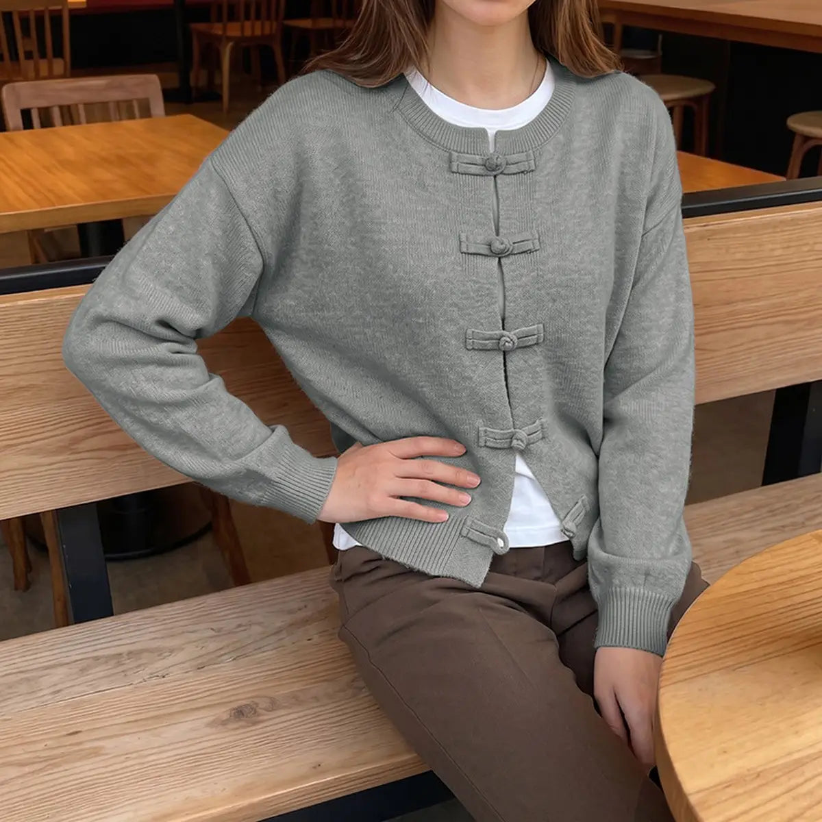 Sara Frog Knots Knitted Cardigan