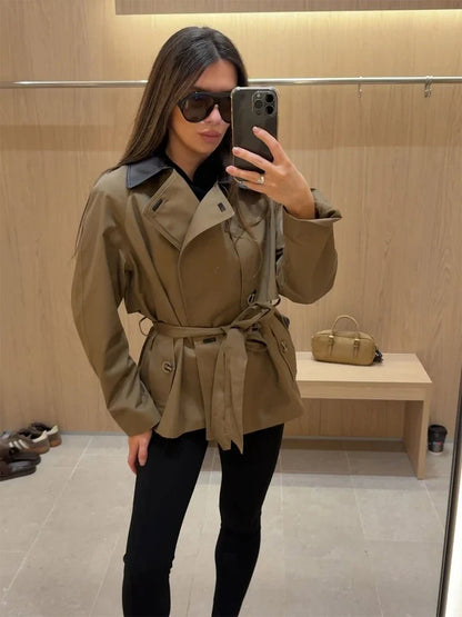 Hanna Contrast Collar Belted Trench Coat