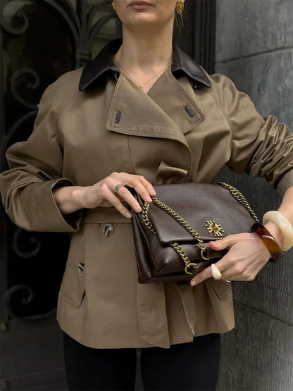 Hanna Contrast Collar Belted Trench Coat
