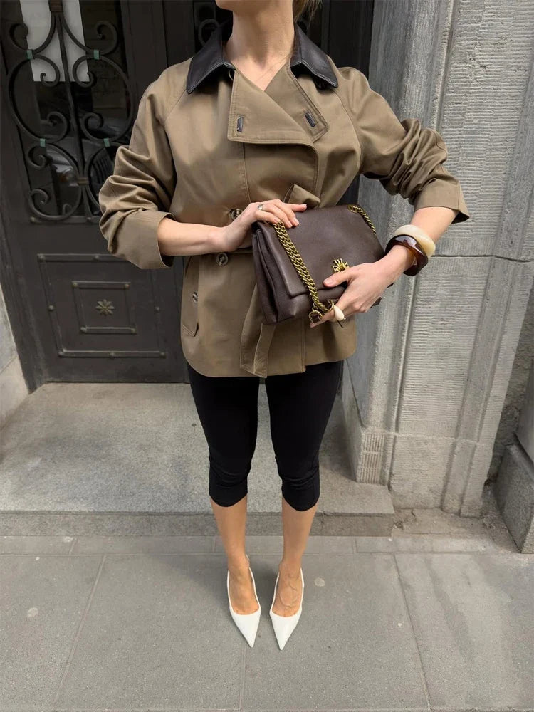Hanna Contrast Collar Belted Trench Coat