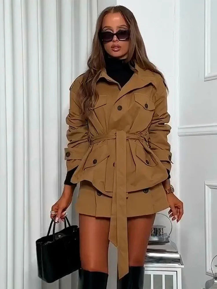 Kate High Collar Belted Jacket Skort Set