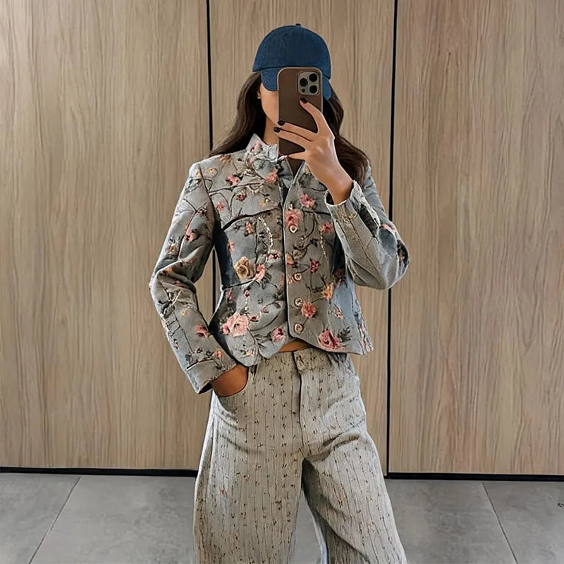 Lily Vintage Jacquard Cropped Jacket
