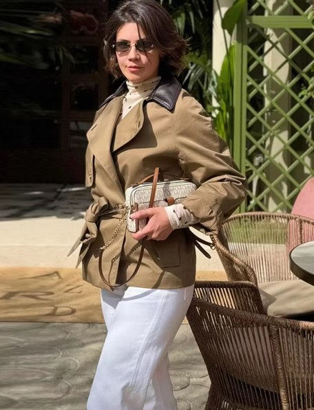 Hanna Contrast Collar Belted Trench Coat