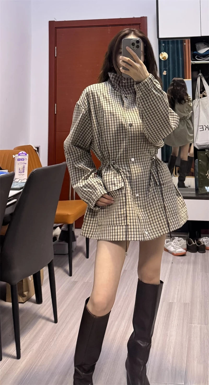 Amelia High-Neck Plaid Jacket