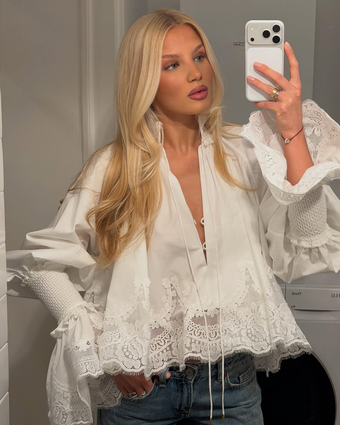 Helene Embroidery Lace Trim Blouse