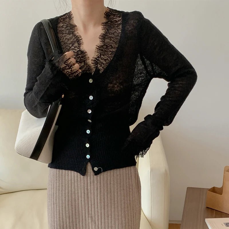 Alicia V-Neck Lace Trim Cardigan