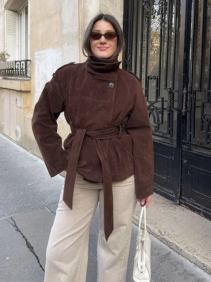 Clara Funnel Faux Suede Trench Coat