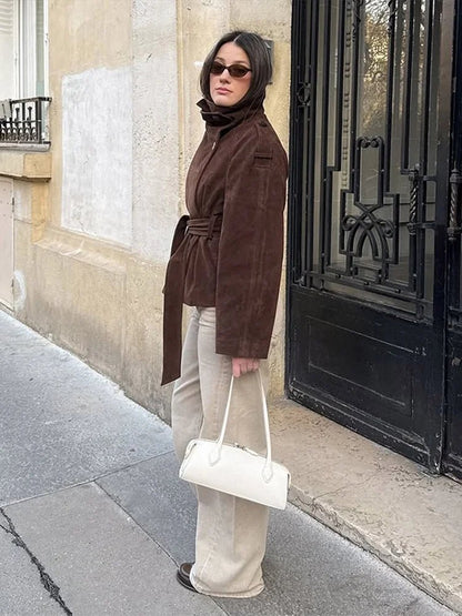 Clara Funnel Faux Suede Trench Coat