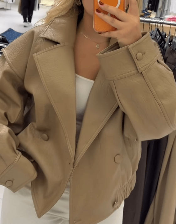 Gloria Double Breasted Faux Leather Coat
