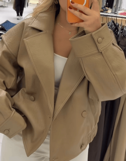 Gloria Double Breasted Faux Leather Coat