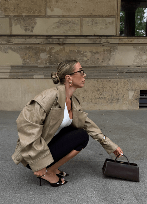 Gloria Double Breasted Faux Leather Coat