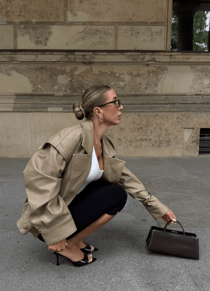 Gloria Double Breasted Faux Leather Coat