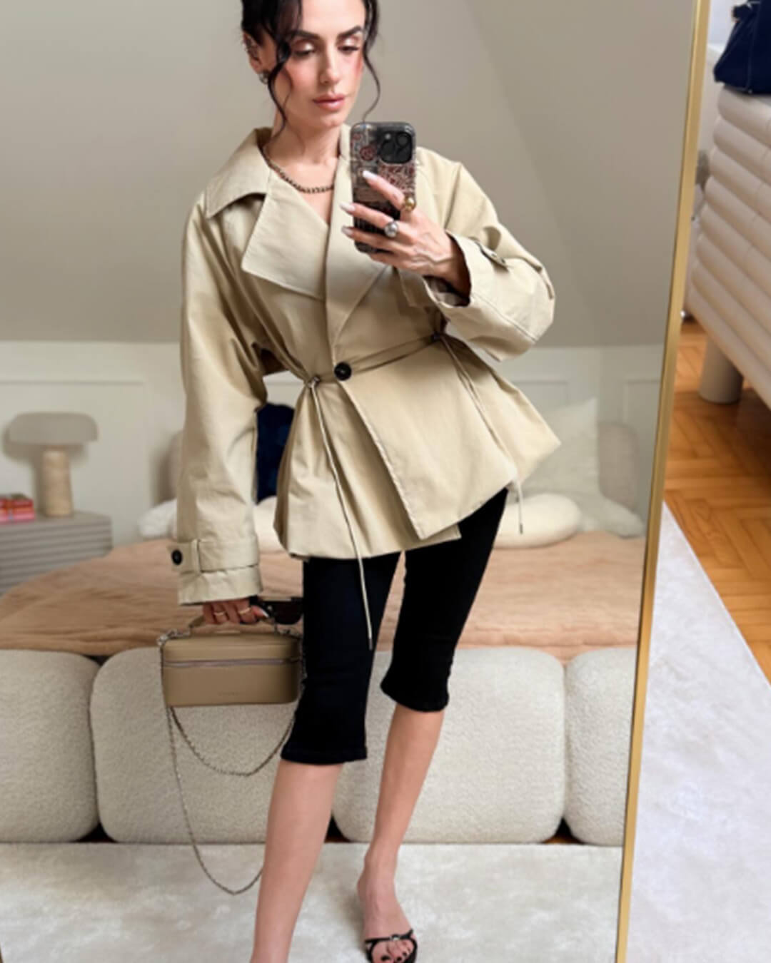 Maria Lapel Collar Drawstring Trench Coat