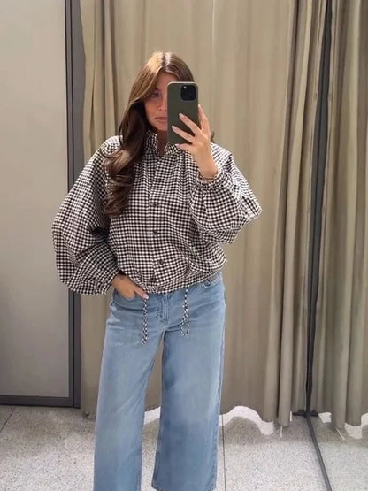 Nicole Plaid Drawstring High Neck Jacket