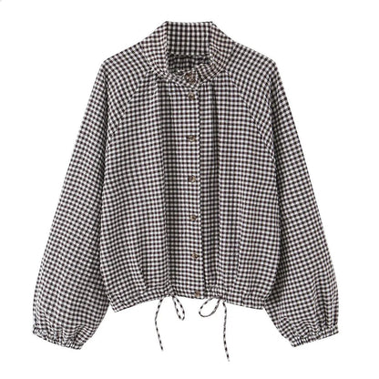 Nicole Plaid Drawstring High Neck Jacket