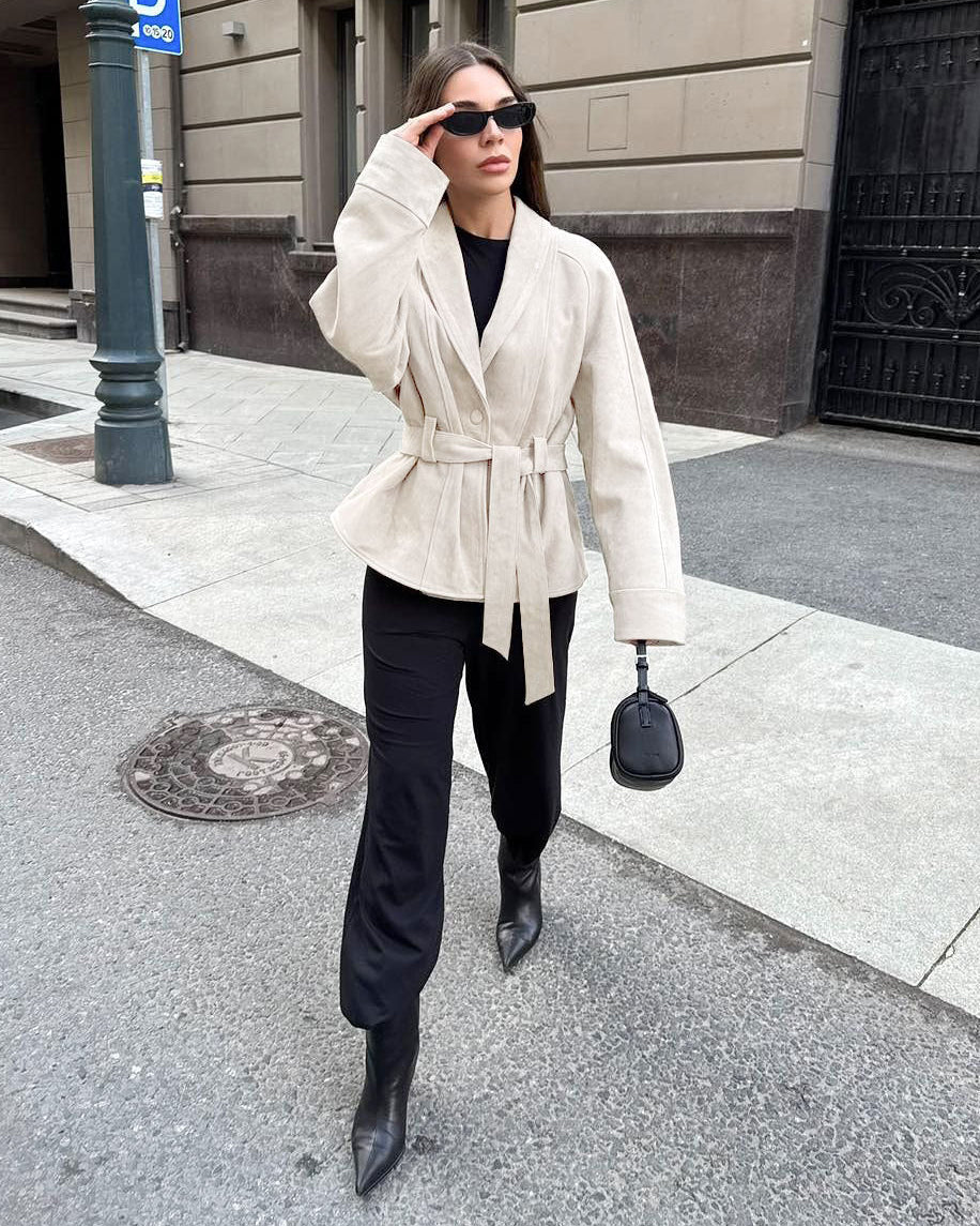 Rebecca Belted Suede Trench Coat