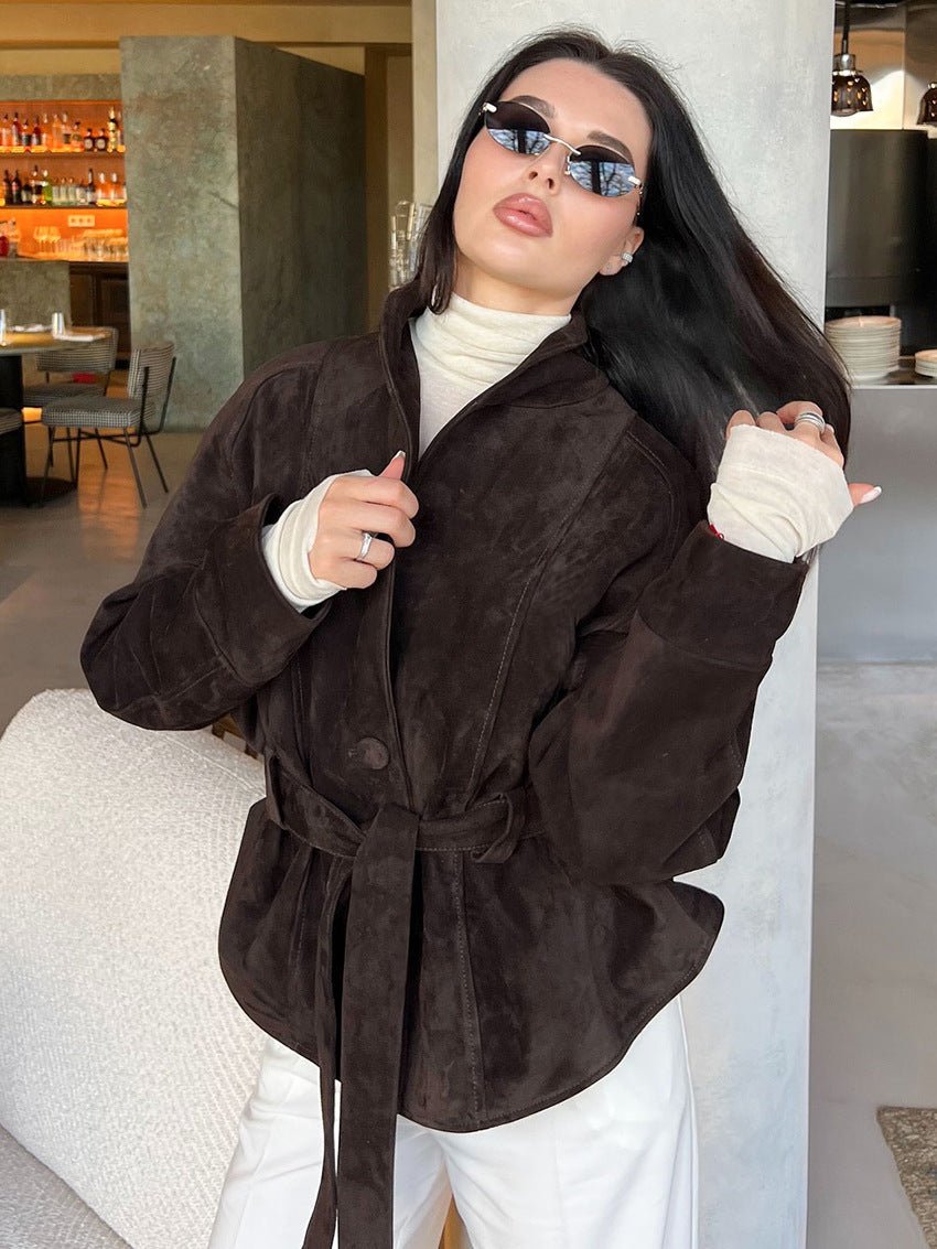 Rebecca Belted Suede Trench Coat