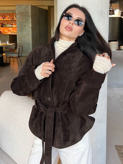 Rebecca Belted Suede Trench Coat