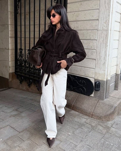 Rebecca Belted Suede Trench Coat