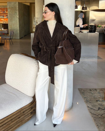 Rebecca Belted Suede Trench Coat