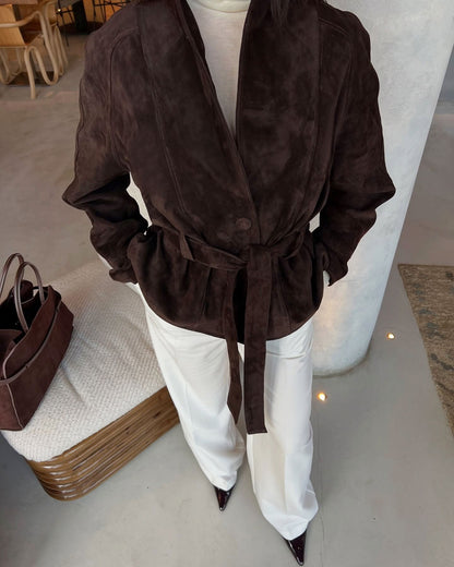 Rebecca Belted Suede Trench Coat