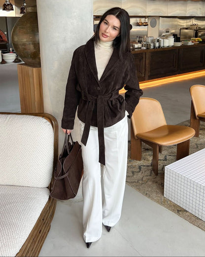 Rebecca Belted Suede Trench Coat
