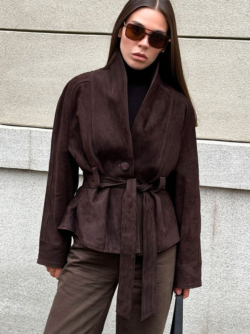 Rebecca Belted Suede Trench Coat