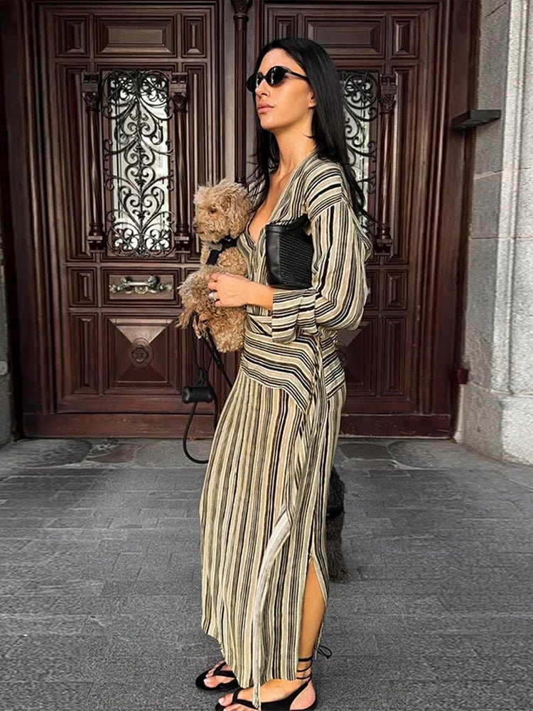 Anne Striped Maxi V-Neck Dress