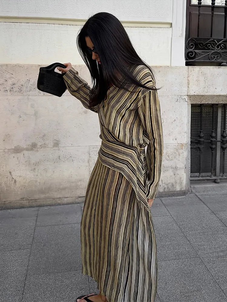 Anne Striped Maxi V-Neck Dress