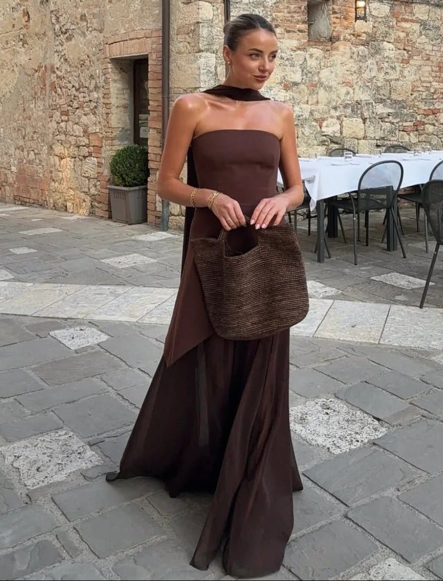 Ambre Asymmetric Sheer Maxi Dress