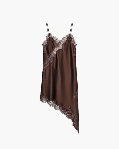 Gemma Asymmetric Satin Lace Midi Dress