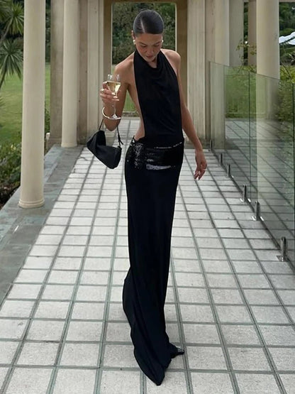 Eloise Halter Draped Maxi Dress