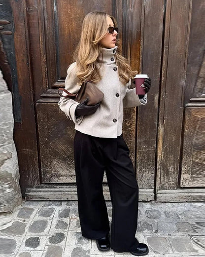 Lara Stand Collar Jacket with Pockets
