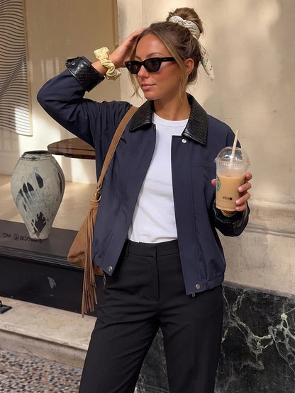 Daniela Contrast Collar Bomber Jacket