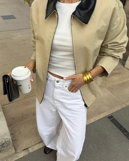 Jane Contrast Collar Zip-Up Jacket