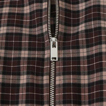 Eva High Collar Checked Zip Jacket