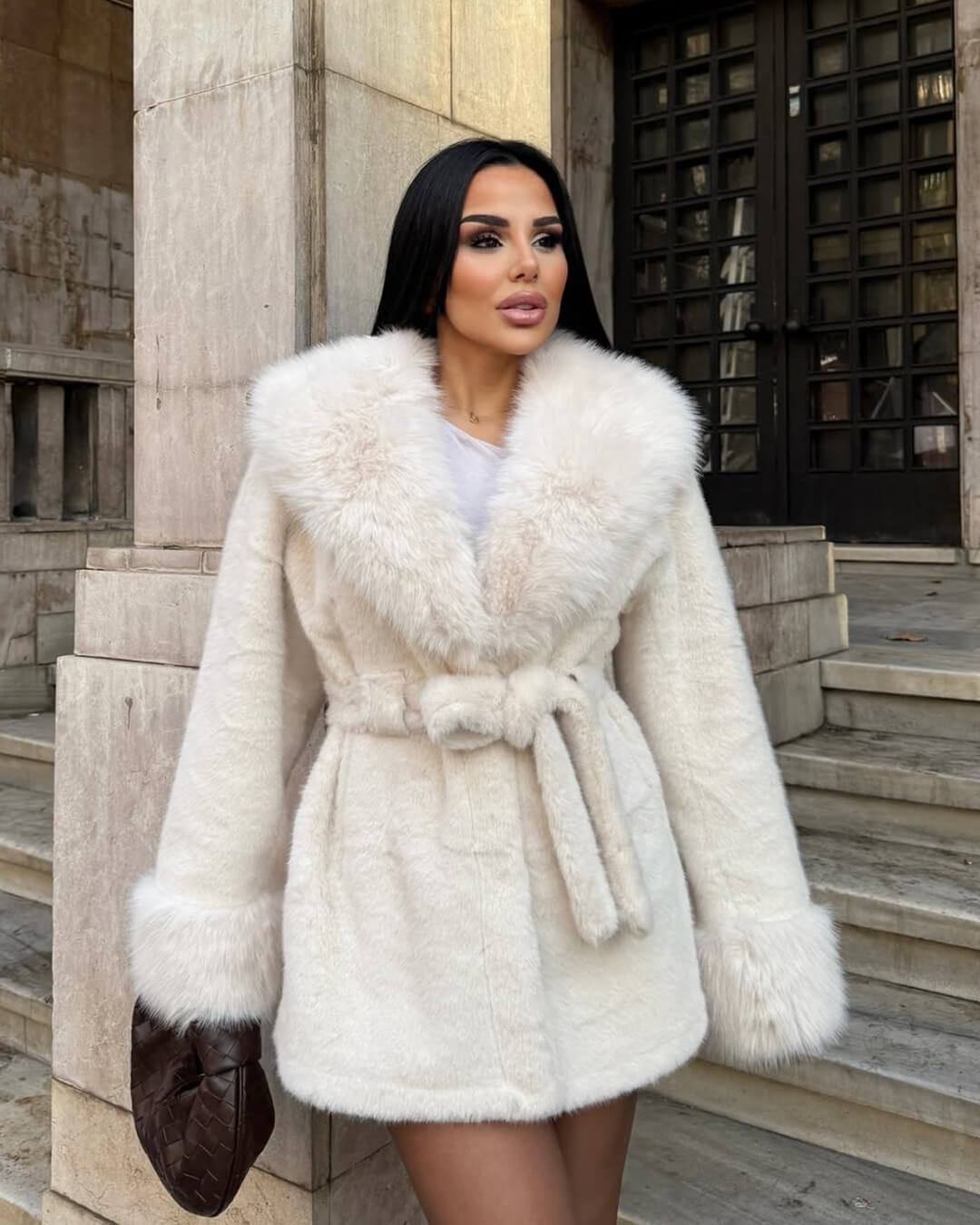 Miriam Faux Fur Trim Coat