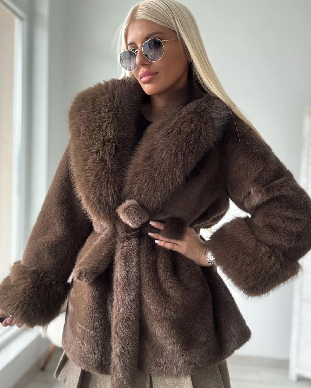 Miriam Faux Fur Trim Coat