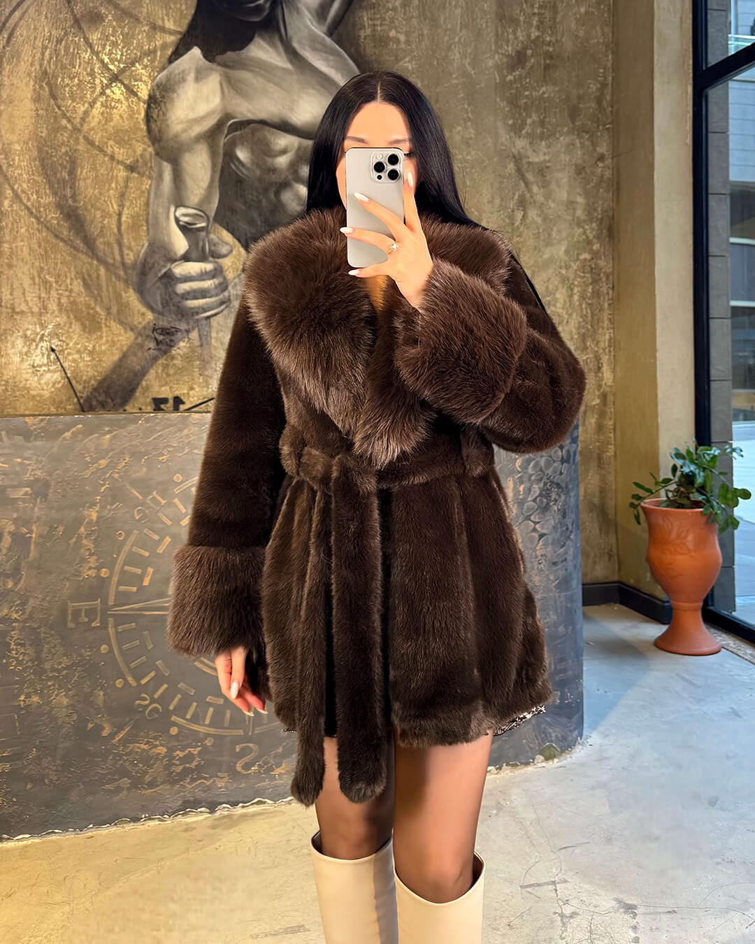 Amanda Belted Faux Fur Coat