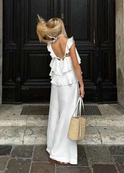 Natalie Flowy Ruffle Wide Leg Pants Set