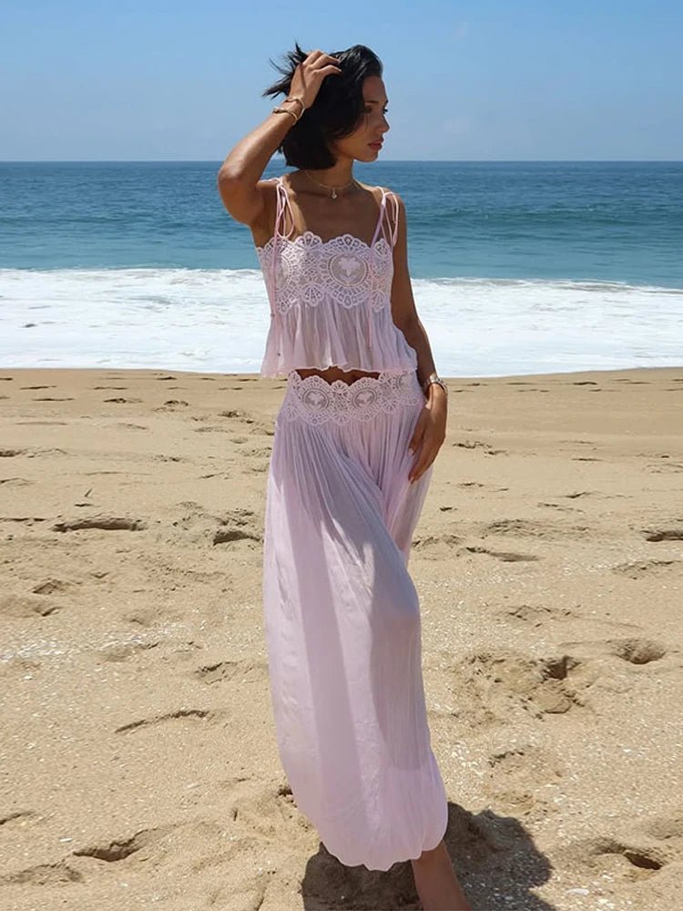 Maya Floral Lace Ruffle Crop Top & Maxi Skirt Set
