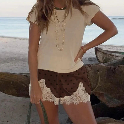 Riona Polka Dot Lace Trim Shorts