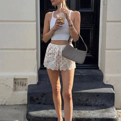 Riona Polka Dot Lace Trim Shorts