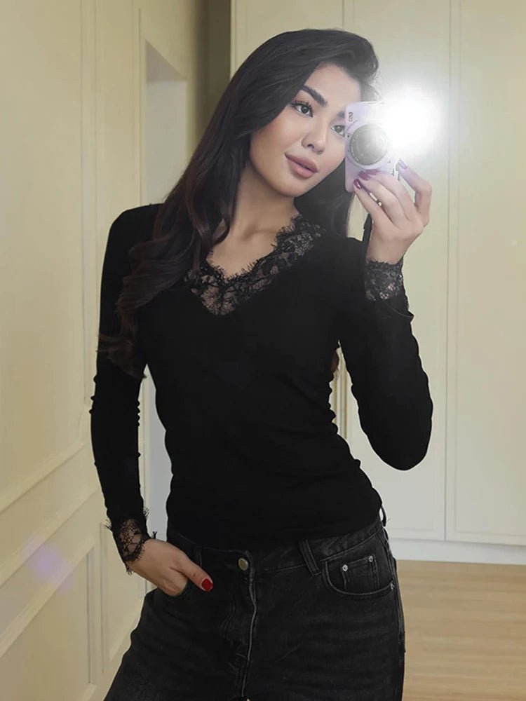 Evelyn Lace V-Neck Casual Top