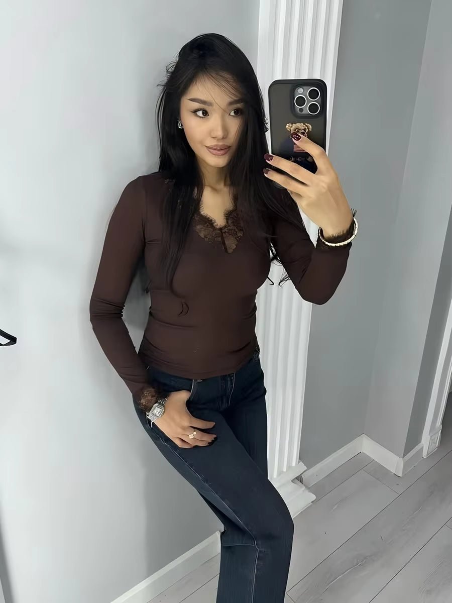Evelyn Lace V-Neck Casual Top