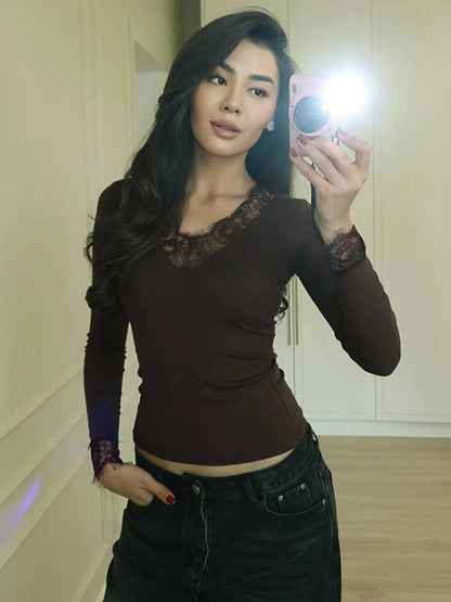 Evelyn Lace V-Neck Casual Top